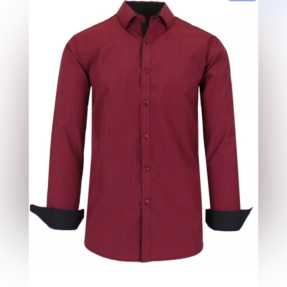 GALAXY BY HARVIC - NEW - Men's Long Sleeve Pinstripe Red/Black Dress Shirt